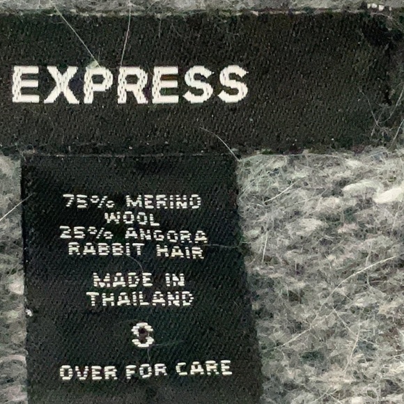 Express Gray Merino Angora Wool Angora V-Neck Sailor Collar Sweater Size Small S - Picture 5 of 6